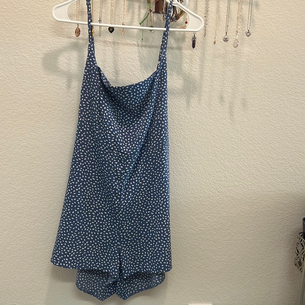 Blue and white romper
